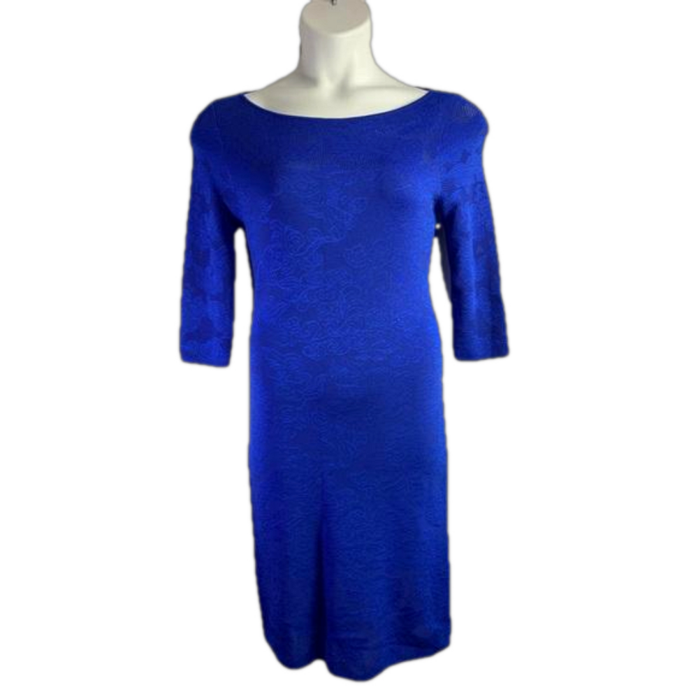 Calvin Klein Mesh Knit Blue Floral Body-Con Midi Dress Size M EUC SKU0503